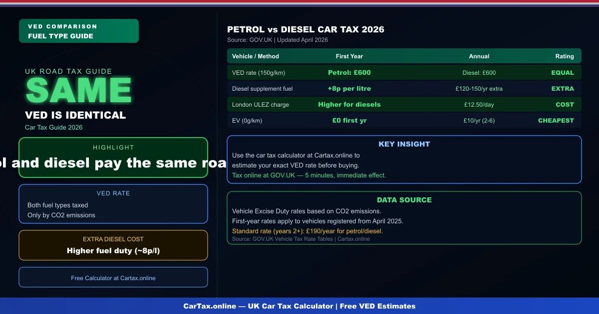 Car Tax: Petrol vs Diesel UK 2026 — Which Is Cheaper to Tax?