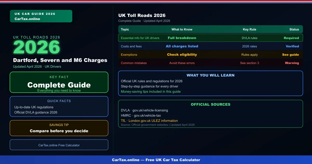 UK Toll Roads 2026: Dartford, Severn Crossings and M6 Charges