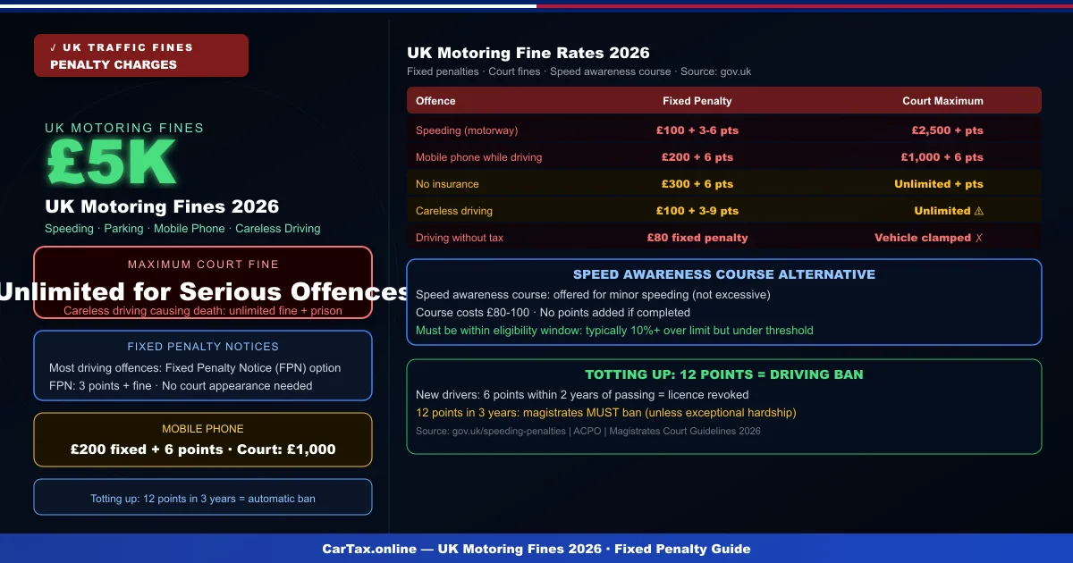 UK Motoring Fines 2026: Fixed Penalties & Court Rates
