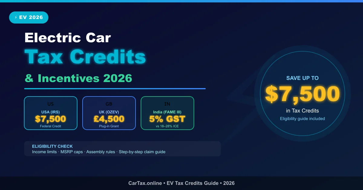 Electric Car Tax Credits & Incentives 2026: Save Up to $7,500 (USA, UK, India)