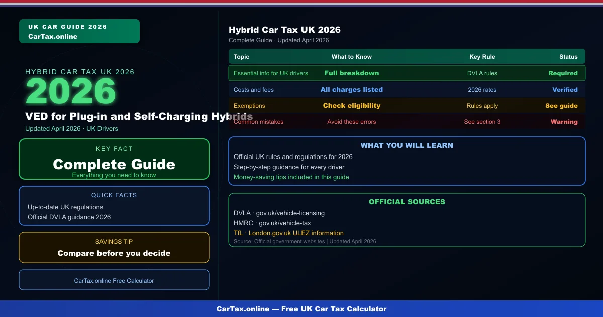 Hybrid Car Tax UK 2026: VED for Plug-in and Self-Charging Hybrids