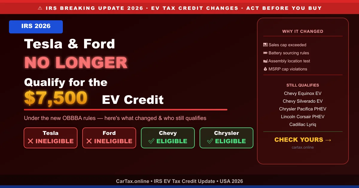 Tesla Ford EV credit 2026 ineligible Section 30D OBBBA rules