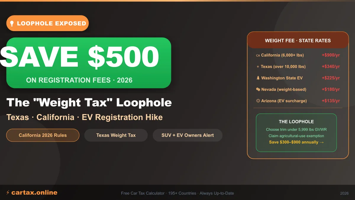 California car registration fees 2026 Texas weight tax loophole save $500