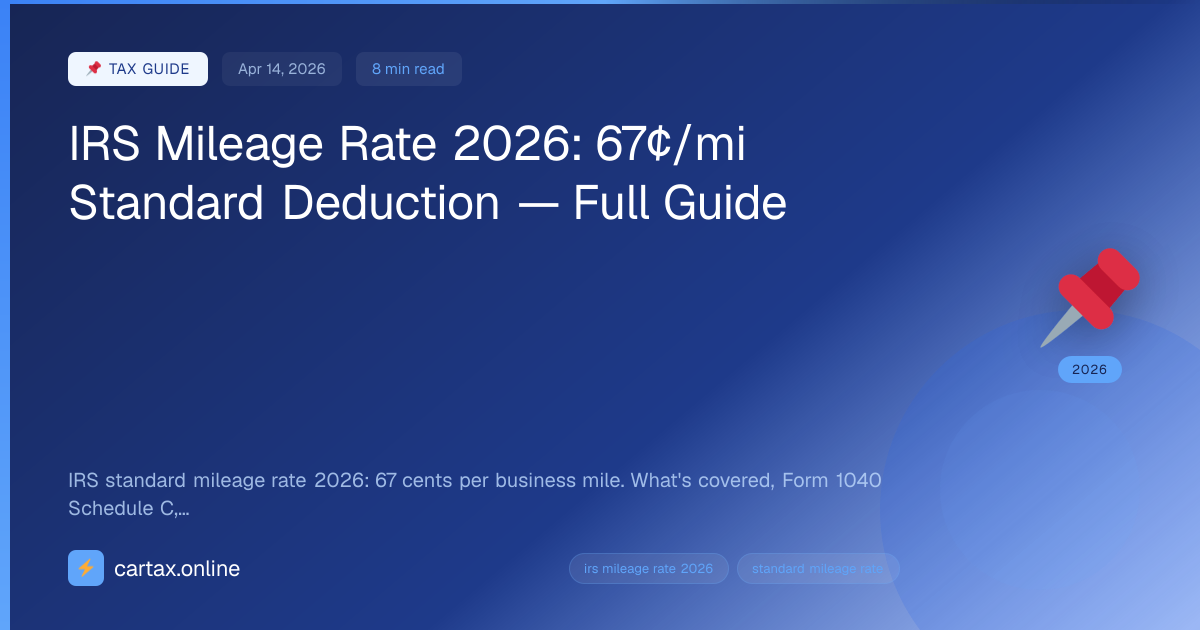 IRS Mileage Rate 2026: 67¢/mi Standard Deduction — Full G...